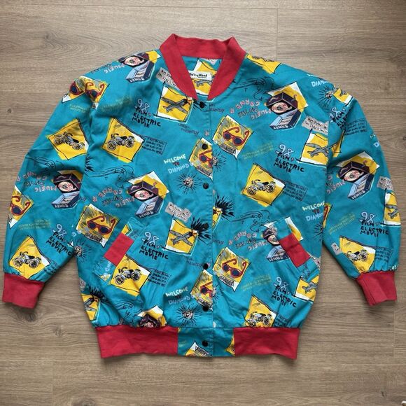 Vintage Women’s Jacket All Over Print Films Planes Clubs Size M Ellas Mood Retro - Picture 12 of 12
